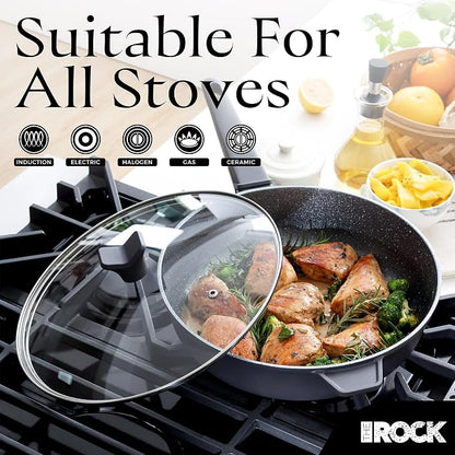 THE ROCK SOHO 12.5-Inch Nonstick Frying Pan Skillets with Lid– Compact for Urban Kitchens, Nothing Sticks, Never Warps, Lasts Longer, Oven & Dishwasher Safe, Black