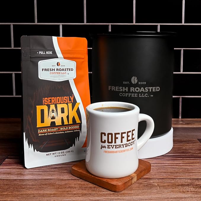 Fresh Roasted Coffee, Seriously Dark Artisan Blend Whole Bean Coffee, Dark Roast, Kosher, 12 oz
