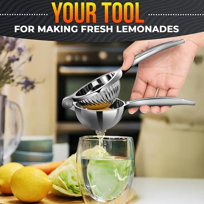 Stainless Steel Lemon Squeezer for Max Juice in Seconds – 8.3"x2.6" Lime Squeezer | Heavy-Duty, Ergonomic Handheld, Juicer for Citrus Juice Extraction for Holiday & Festive Drinks, Great Kitchen Gifts