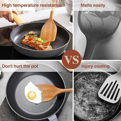 Wooden Cooking Utensils, 6 Pieces Natural Acacia Wooden Spoons For Cooking with Non Stick & Heat Resistant Design, Wooden Kitchen Utensil Set with Hanging Hole for Stirring, Mixing, Cooking