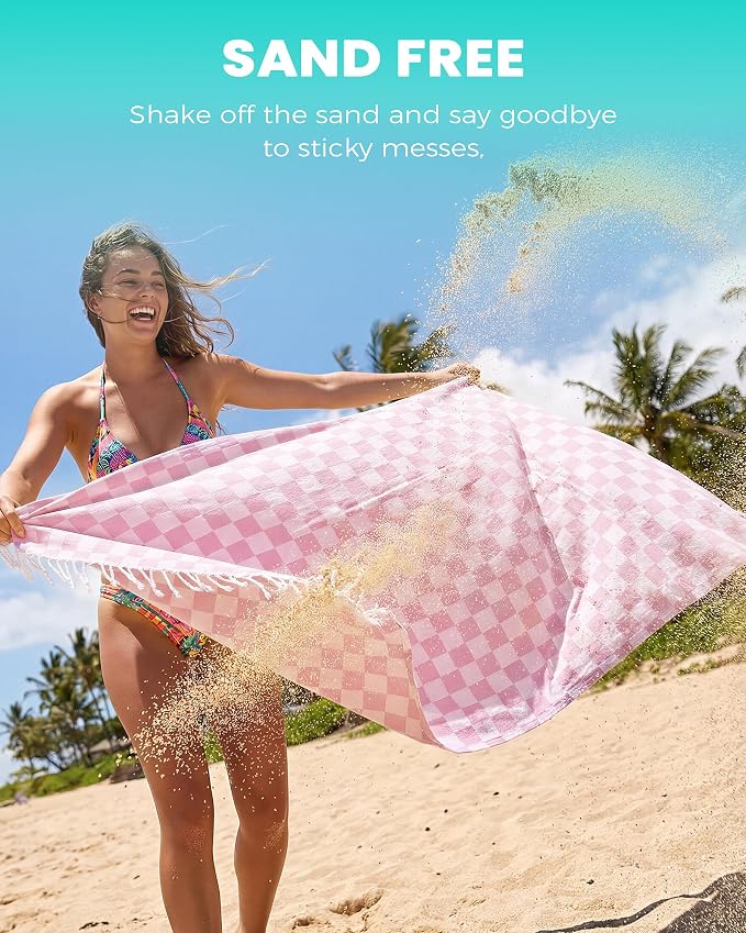4 Packs Checkered Plaid Turkish Beach Towel Beach Blanket Sandproof Fast Drying Extra Large Match Tote Bag Lounge Chair Umbrella Tent Dress Toys Canopy Outfits Dresses Shirt Cooler Packpack Table