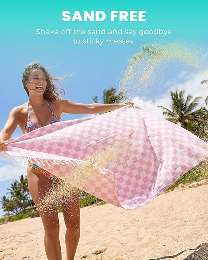 4 Packs Checkered Plaid Turkish Beach Towel Beach Blanket Sandproof Fast Drying Extra Large Match Tote Bag Lounge Chair Umbrella Tent Dress Toys Canopy Outfits Dresses Shirt Cooler Packpack Table