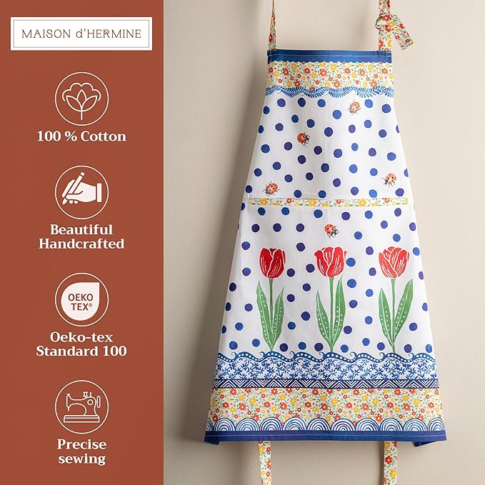 Maison d' Hermine 100% Cotton Apron for women with Pocket Kitchen Chef Apron for Men Cooking Spring Summer