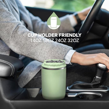 IDEUS Insulated Tumbler with Lid and Straw 18 oz, Stainless Steel Double-Wall Vacuum Leak-Proof Travel Coffee Mug, Cup Holder Friendly, Avocado Green