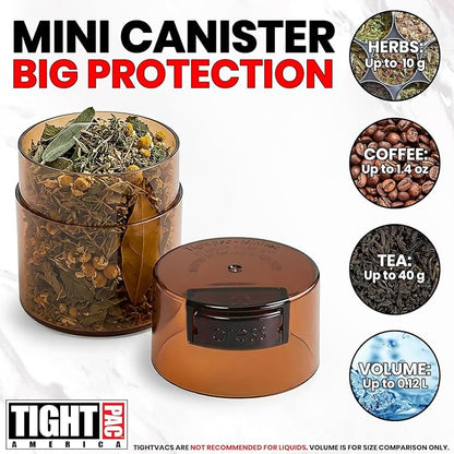 TIGHTPAC MINIVAC Portable Vacuum Seal Airtight Container – Keeps Coffee Beans, Grounds, Tea, Spices & Herbs Fresh Longer – Travel-Ready, NSF-Certified Food-Grade Storage, 10 to 30 Grams, Coffee Tint