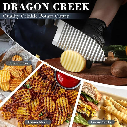 Dragon Creek Crinkle Cutter Knife - Wavy Chopper Potatoes Crinkle Fry Cutter for Vegetable Fruits Fun Carrot Chip Slicer Christmas Thanksgiving Gift Idea Stainless Steel
