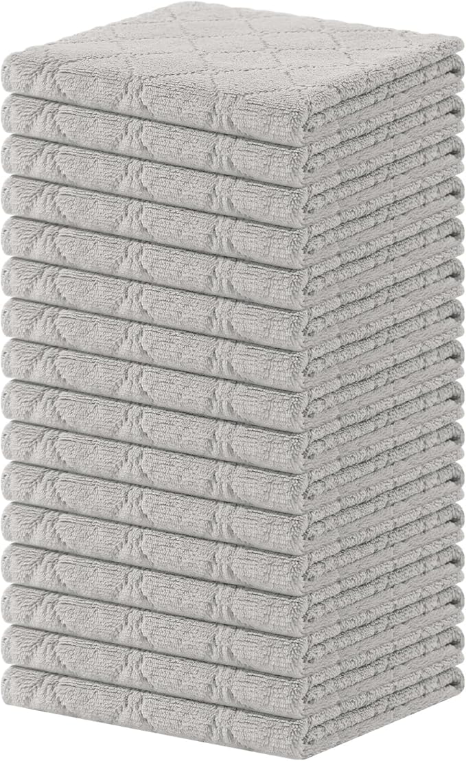 Homaxy 16 Pack Kitchen Cloths Dish Towels (13" x 19", Grey), Super Soft and Absorbent Coral Velvet Dishcloths, Fast Drying No Lint Microfiber Cleaning Cloth