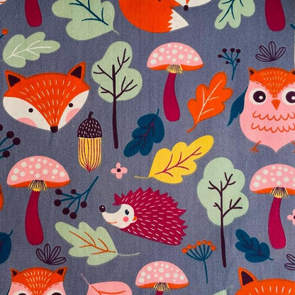 DMFR Woodland Animal Fabric Squares 5 x 5 Inch, 42 Pcs Cotton Precut Quilting Fabric Charm Pack, Forest Fox Owl Hedgehog Mushroom Quilt Squares for Kids Sewing, Patchwork, DIY Crafts
