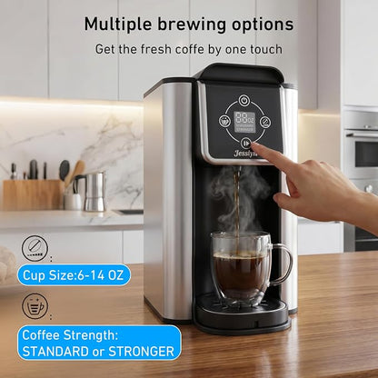 Jesslyn 3-in-1 Single Serve Coffee Maker, Compatible with K-Cup Pods, Ground Coffee & Loose Leaf Tea, Coffee Machine with 50oz Removable Water Reservoir, 6-10oz Brew Sizes, Fast Brewing(Black)