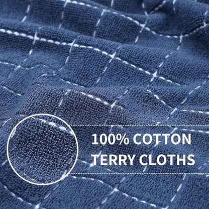 Homaxy 100% Cotton Terry Kitchen Towels(Navy Blue, 13 x 28 inches), Checkered Designed, Soft and Super Absorbent Dish Towels, 24 Pack