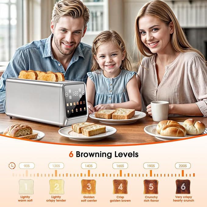 4-Slice Smart Toaster, Extra-Wide Slots for Thick Bagels & Artisan Bread, 1400W Rapid Heating, 6 Browning Levels + 5 Presets, MemoryIQ, Pro Bagel Mode