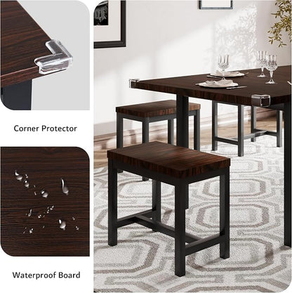 iPormis 7-Piece Dining Table Set with 6 Stools, 63" Extendable Kitchen Table Set for 4-8, Modern Dining Room Table with Sturdy Metal Frame, Space-Saving Dinette, Espresso