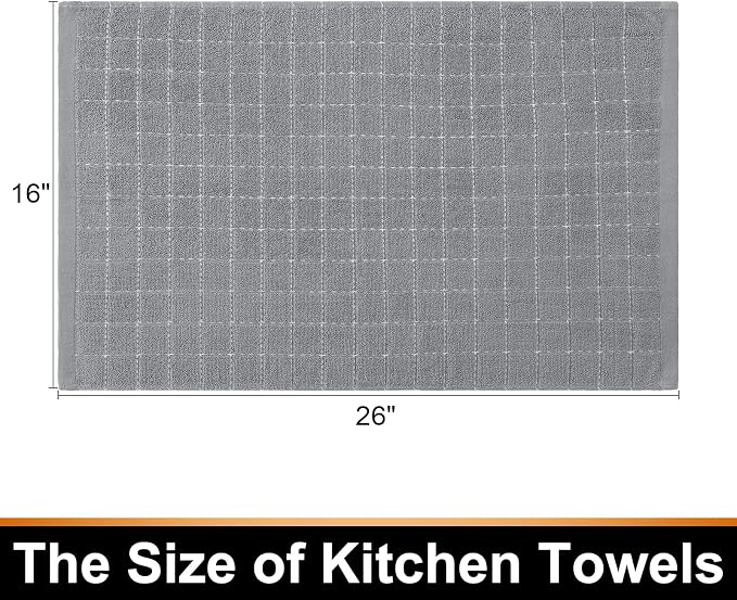 Mordimy 100% Cotton Terry Cloth Kitchen Towels, Super Soft and Absorbent Dish Towels for Drying, Checkered Designed Hand Towels for Kitchen, 16 x 26 Inches, 4 Pack, Light Grey