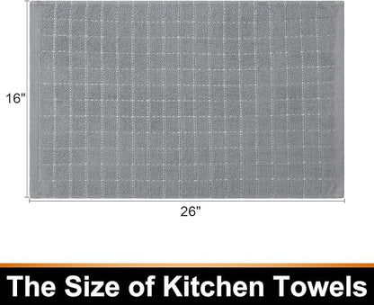 Mordimy 100% Cotton Terry Cloth Kitchen Towels, Super Soft and Absorbent Dish Towels for Drying, Checkered Designed Hand Towels for Kitchen, 16 x 26 Inches, 6 Pack, Light Grey
