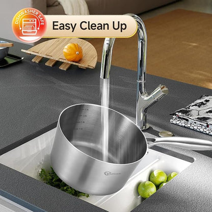 LOLYKITCH 3 Quart Stainless Steel Saucepan with Steamer & Glass Lid, Tri-Ply Whole-Clad Steaming Pot for Cooking, Induction Steamer Sauce Pot for Tamales Seafood Vegetables Dumplings, Thick