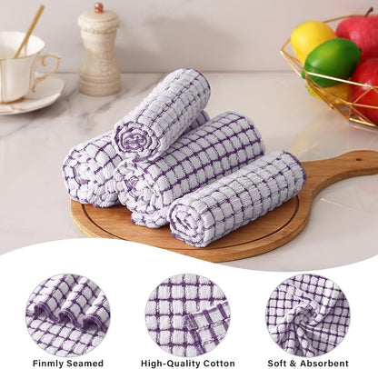 Homaxy Kitchen Towels and Dishcloths Set, 16 x 25 and 12 x 12 Inches, Set of 8 Cotton Terry Kitchen Dish Towels, Super Soft and Absorbent Dish Cloths, Purple