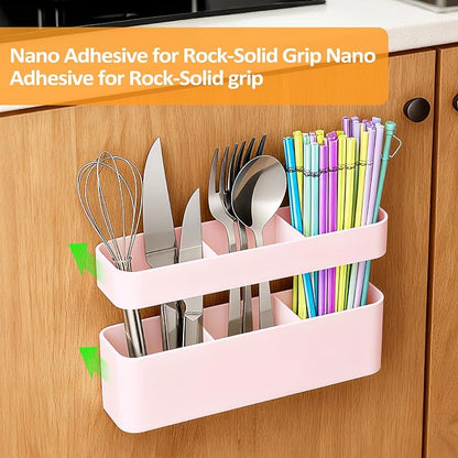MoodLife 2-Pack Silicone Straw Holder for Cabinet Door,Reusable Adhesive Container for Kitchen Storage Solutions, Cupboard Organizer and Space Saving Hacks (Pink)