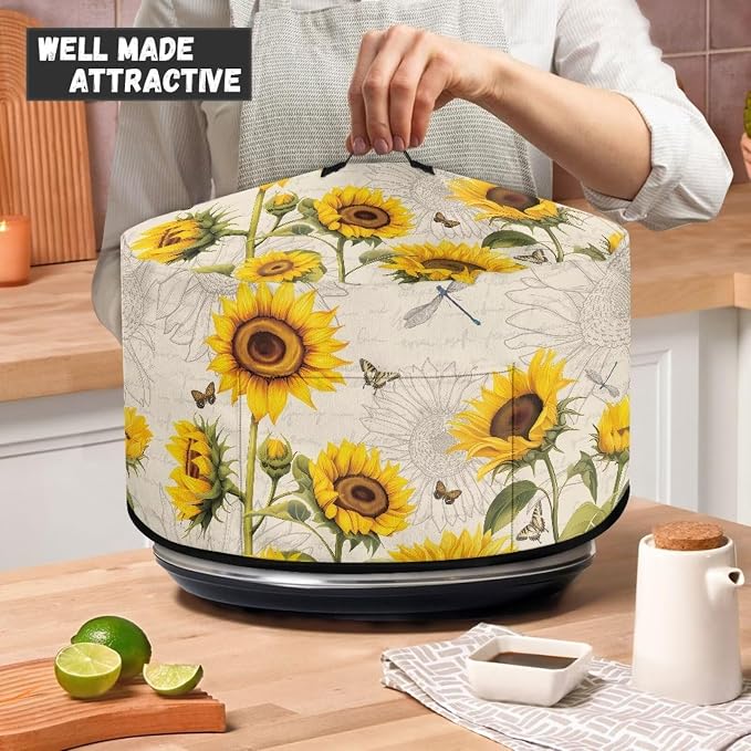 Dragonflies Sunflower Slow Cooker Cover Protection Crock Fits for Most 6-8 Quart Oval Slow Cooker Dustproof Small Appliance Accessories Decor