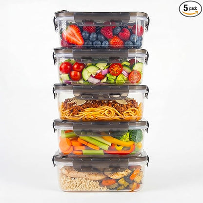 BPA-Free Plastic Airtight Food Storage Containers with Vented Lids, 5-Pack (3.4 Cups Each) for Meal Prep and Leftovers