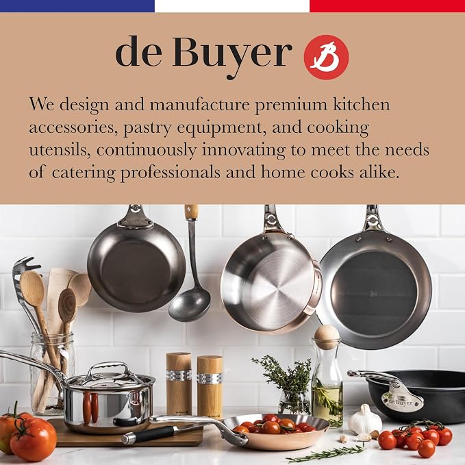 de Buyer CERANOA Ceramic Non-Stick Fry Pan - 12.5” Diameter, 8.7” Cooking Surface - Lyonnaise Design with French-Style Handle - Compatible with All Stovetops - Made in Europe