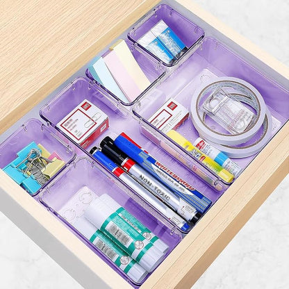 StorMiracle 25 PCS Drawer Organizer Set, 4 Varied Size Bathroom and kitchen Drawer cabinet organizer Trays, Clear Storage Bins for Makeup, Jewelry, Utensils and Gadgets， Purple