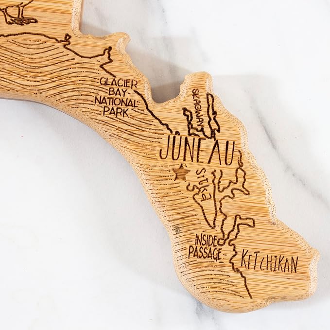 Totally Bamboo Destination Alaska State Shaped Serving and Cutting Board, Includes Hang Tie for Wall Display