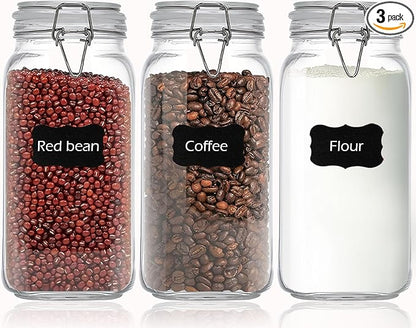 Clear Food Storage Jars 78oz Square, Airtight Glass Canister with Lids Set of 3, Kitchen & Pantry Organization Food Storage Container for Canning, Sugar, Flour, Candy, Cereal, Coffee