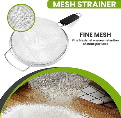 9" Large Extra Fine Mesh Strainer with Thermo Plastic Rubber Handle - Sieve Fine Mesh Stainless Steel - Ideal to Strain Pasta, Quinoa and Rice