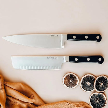 Lamson Premier Forged 8" Chef's Knife, Hi-Carbon Stainless Steel Blade, Triple Riveted for Balance, Ideal for Dicing, Slicing & Chopping, Kitchen Knives - Midnight Handle