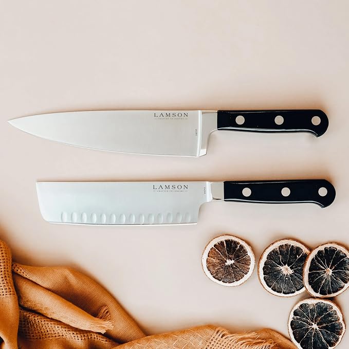Lamson Premier Forged 8" Chef's Knife, Hi-Carbon Stainless Steel Blade, Triple Riveted for Balance, Ideal for Dicing, Slicing & Chopping, Kitchen Knives - Walnut Handle