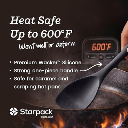 StarPack Silicone Spoonula The All-Rounder 11 Inch - LFGB Spoon Spatula, 600°F Heat Resistant, BPA-Free - One-Piece Seamless, Dishwasher Safe - for Nonstick Cookware, Gray Black