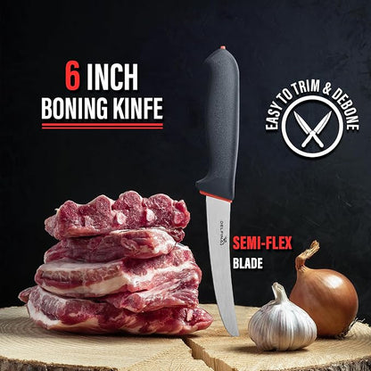 DELFINA 4 PCS Butcher Knife Set, German 1.4116 Steel Blade For Meat Cutting Skinning Boning Trimming, Non-Slip Softgrip & Incl. 10" Sharpener Rod