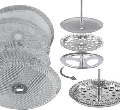 Sivaphe 12 oz French Press Replacement Filter, 1-2 Cup Coffee Maker Stainless Steel Filter, 6 Pieces Mesh Screen for 350ml Small French Coffee Press