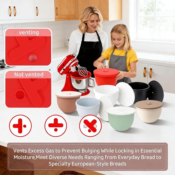 5 Qt Silicone Bowl Liners with Lids for Kitchenaid Mixer, 3-Pack Extra-Thick 2mm Kitchenaid silicone bowl insert for Kitchenaid, Precision Fit for Tilt-Head, Quick Replacement & Easy Clean