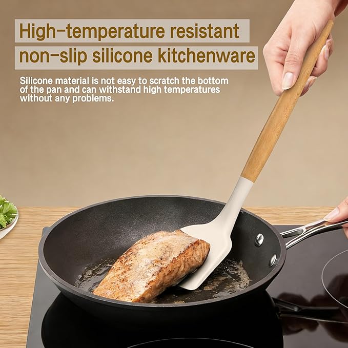 Silicone Cooking Utensils Set - 446°F Heat Resistant Silicone Kitchen Utensils Set, Spatula,Turner Tongs, Spoon, Whisk,Kitchen Gadgets for Nonstick Cookware, BPA Free（Khaki）