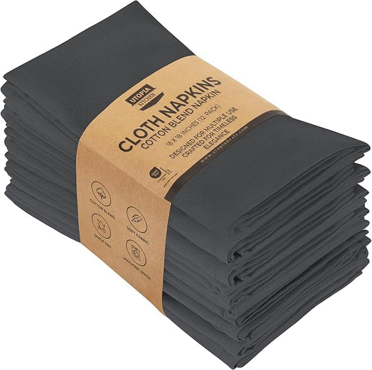 Utopia Kitchen Charcoal Cloth Napkins [12 Pack, 18x18 Inch] Absorbent Cotton Blend Washable and Reusable for Dinner, Restaurant, Lunch, Wedding and Hotel
