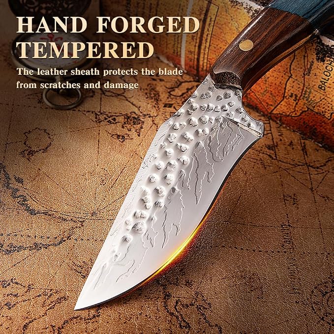 Fixed Blade Hunting Knife with Leather Sheath - Small EDC Fixed Blade Knife for Men, Outdoor Camping Bushcraft Hiking Tactical Pocket Knife