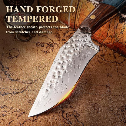 Fixed Blade Hunting Knife with Leather Sheath - Small EDC Fixed Blade Knife for Men, Outdoor Camping Bushcraft Hiking Tactical Pocket Knife