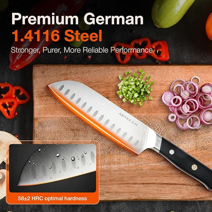ARVELLO Santoku Knife - 7-Inch Japanese-Style All Purpose Knife for Home Cooks & Professional Chefs - German High Carbon Stainless Steel Blade, Full Tang, G10 Handle, Ultra-Sharp Edge