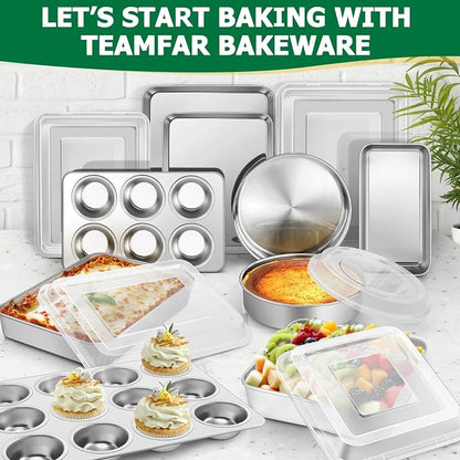 TeamFar Stainless Steel Baking Sheet with Rack Set, 10.5/12.5/16 Inch Baking Pan with Wire Rack & Silicone Baking Mat for Oven Baking, Cookies Sheets Set of 9 (3 Sheets + 3 Racks + 3 Mats), Easy Clean