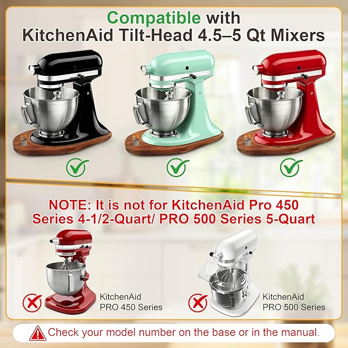TREWAVE Mixer Slider Mat with 4 Caster Wheels, Pine Wood Sliding Tray Compatible with KitchenA 4.5-5 Qt Tilt-Head Stand Mixer, Kitchen Countertop Storage Accessories, 15.5" x 9.5"