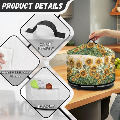 Musical Notes Sunflower Slow Cooker Dust Cover Crock for Pot Cover Fits 6-8 qt Oval Slow Cooker Small Appliance Protection Cover with Pocket Kitchen Accessories Decor