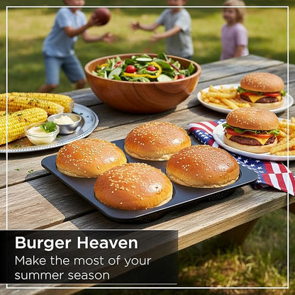 Wrenbury Hamburger Bun Pan Carbon Steel Nonstick - 4-Cavity Baking Mold | for Homemade Burger Buns Bread Rolls and Mini Pies
