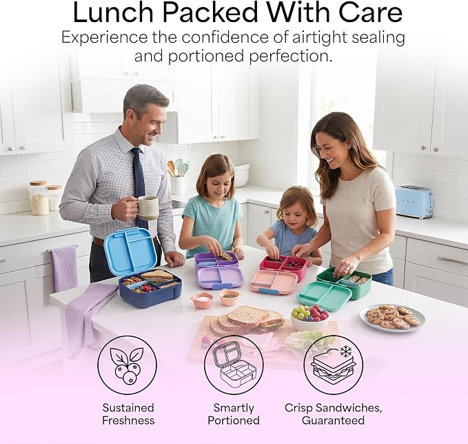 KARRICO Leakproof Lunch Box – 3-Compartment Bento Box, Cooler Pack & Adjustable Divider, Extra Large & BPA-Free – Dishwasher Safe, Ideal for On-the-Go Meals, Green