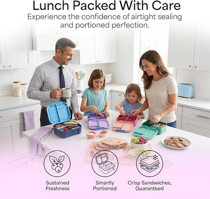 KARRICO Leakproof Lunch Box – 3-Compartment Bento Box, Cooler Pack & Adjustable Divider, Extra Large & BPA-Free – Dishwasher Safe, Ideal for On-the-Go Meals, Green