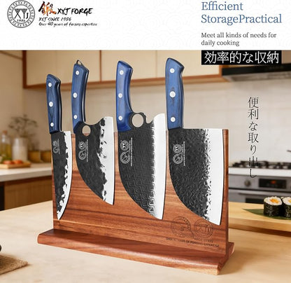 XYJ Authentic Since 1986,Knife Block Set,Knives with Magnetic Knife Block,Sharpener Rod,Scissors,Cutting Board,Gloves,Boning Slicing Bread Cleaver Vegetable Butcher Kitchen Knives,Full Tang