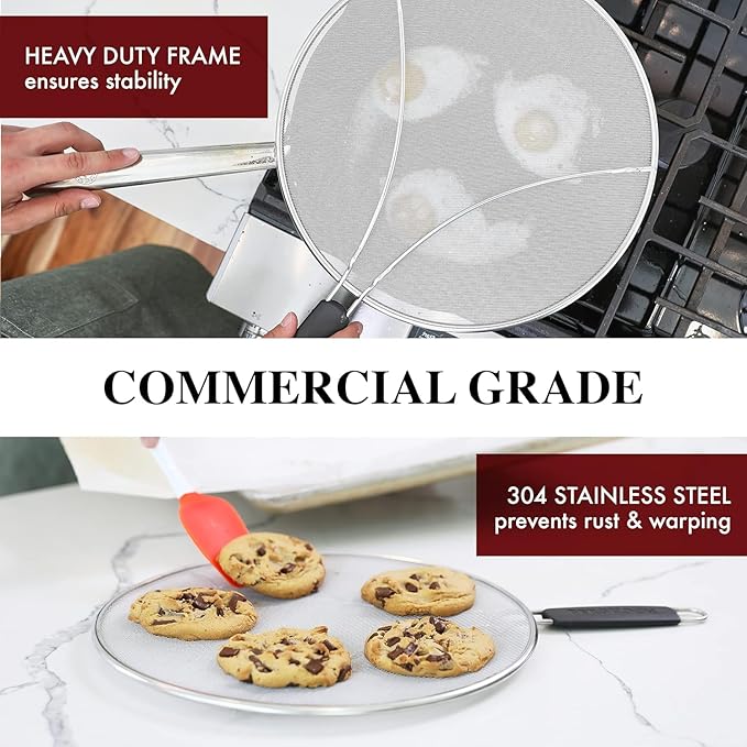 Splatter Screen for Frying Pan - 9.5/11.5/13 Inch (Set of 3) Stainless Steel Grease Splatter Guard - Cover Oil Splash when Sizzling Bacon, Cooking Fried Chicken or Popcorn