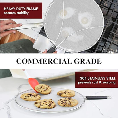 Splatter Screen for Frying Pan - 9.5/11.5/13 Inch (Set of 3) Stainless Steel Grease Splatter Guard - Cover Oil Splash when Sizzling Bacon, Cooking Fried Chicken or Popcorn