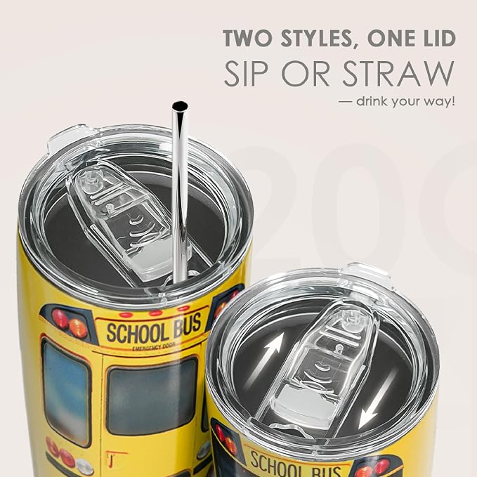 SANDJEST Bus Driver Tumbler - School Bus 20 oz Stainless Steel Double Wall Vacuum Tumblers Coffee Travel Mug - Thermal Cups Birthday, Christmas, Back To School Gifts for Men, Women, Friends, Besties