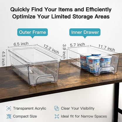 Audend Clear Stackable Storage Bins with Lids, 4 Pack Plastic Storage Containers with Handle for Pantry and Snack Organizers, Suitable for Kitchen, Bathroom, Fridge, Cabinet